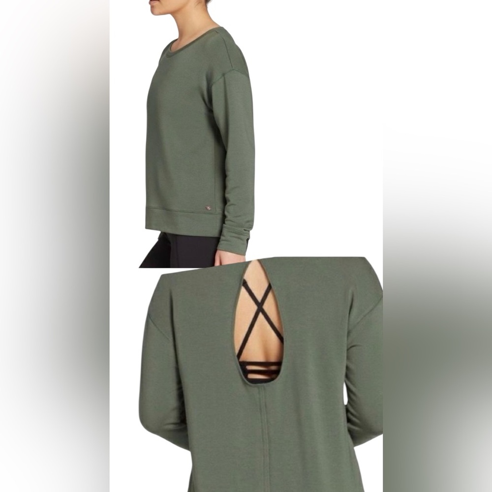Calia Effortless Keyhole Back Top Olive Green Modal Blend Relaxed Fit SZ Small